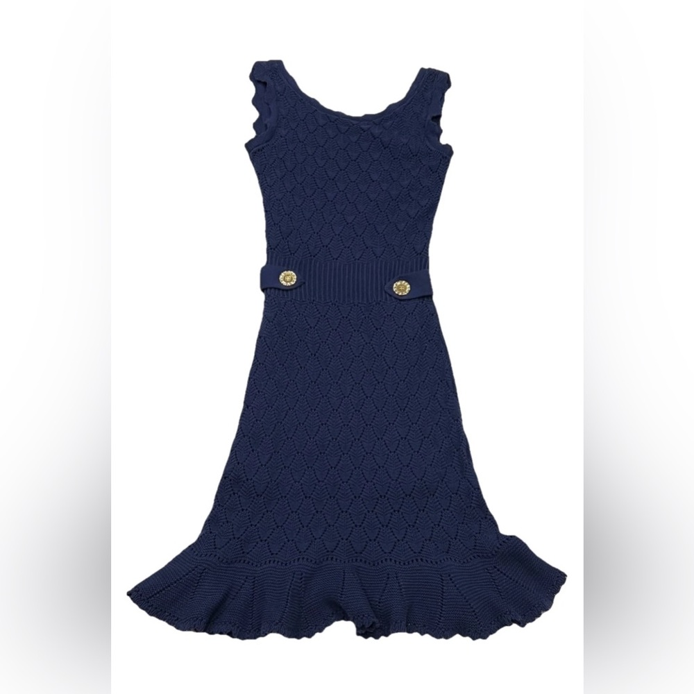 LILLY PULITZER Villa Navy Blue Knit Sleeveless Sweater Dress Flounce Hem XS